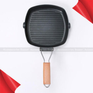 24 Cm Non-sticky Frying Pan with Wooden Folding Portable Square Grill Pan