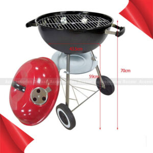 Portable Red Kettle Trolley BBQ Grill Charcoal Barbecue Wood Barbeque Picnic